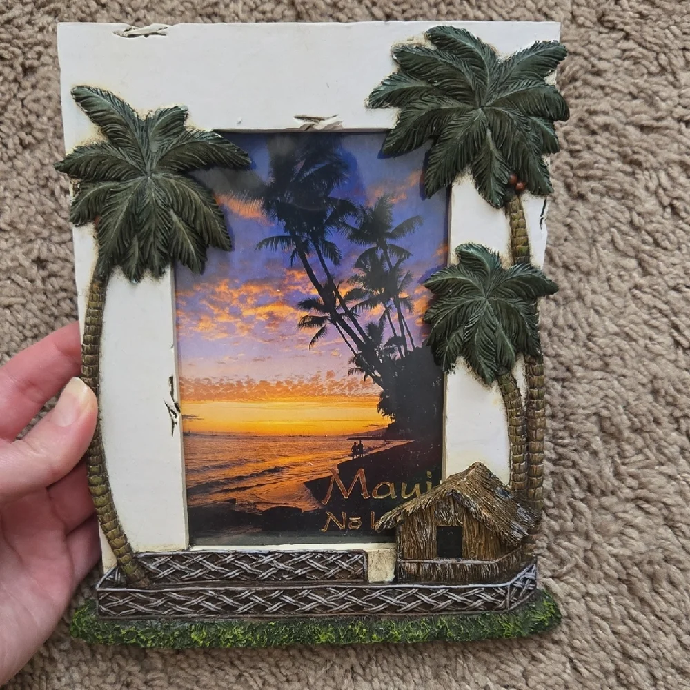 Maui Hawaiian Palm Tree Photo Frame Coastal Beach Decor 4x6 Tropical Rare New